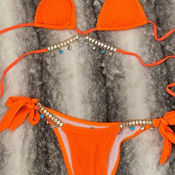 NEW Rhinestone Chain Decor Triangle Bikini Swimsuit - Picture 6 of 7